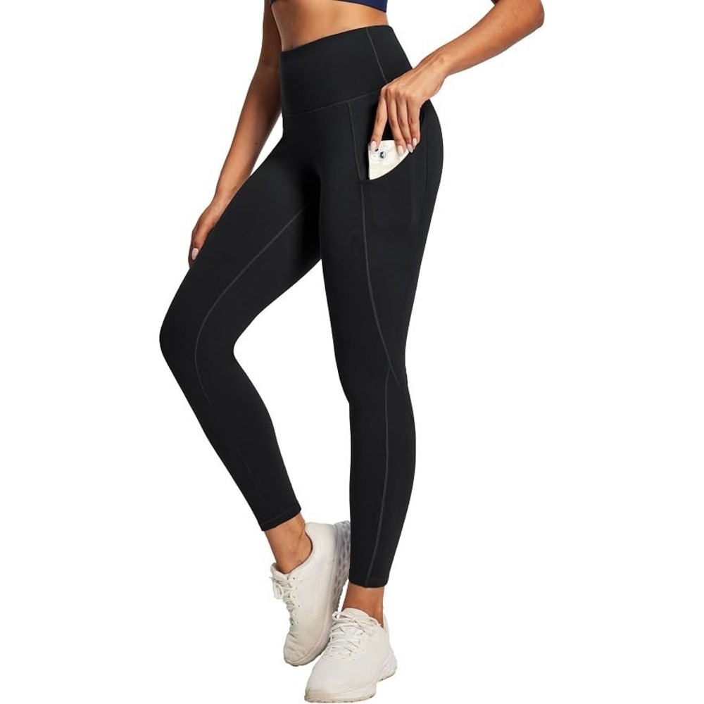 Ewedoos Black High Rise Tummy Control Leggings M Side Pockets Yoga Workout Gym